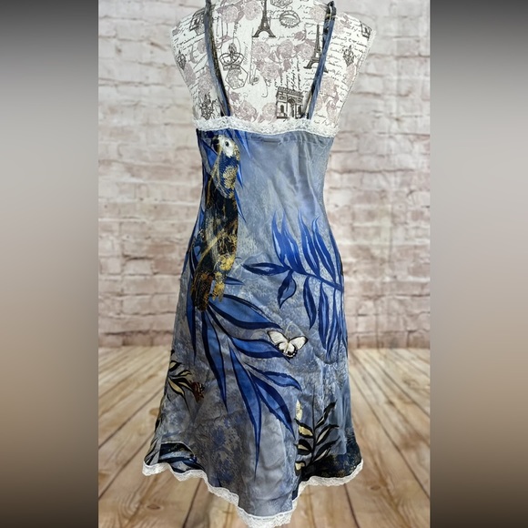 MORPHO + LUNA Silk Slip Dress Lace Trim Butterflies Parrot Print Size M - Picture 7 of 7